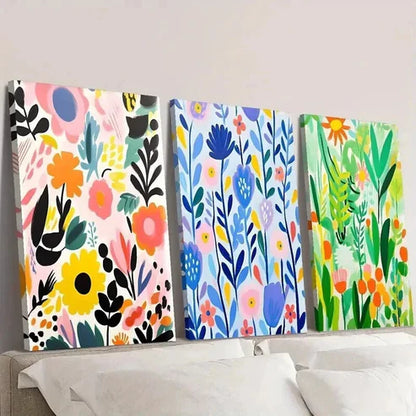 3pcs Colorful Spring Flowers and Leaves Wall Art Canvas Unframed - High Quality Print 100% Australian Made Wall Canvas - Bella Home Decor