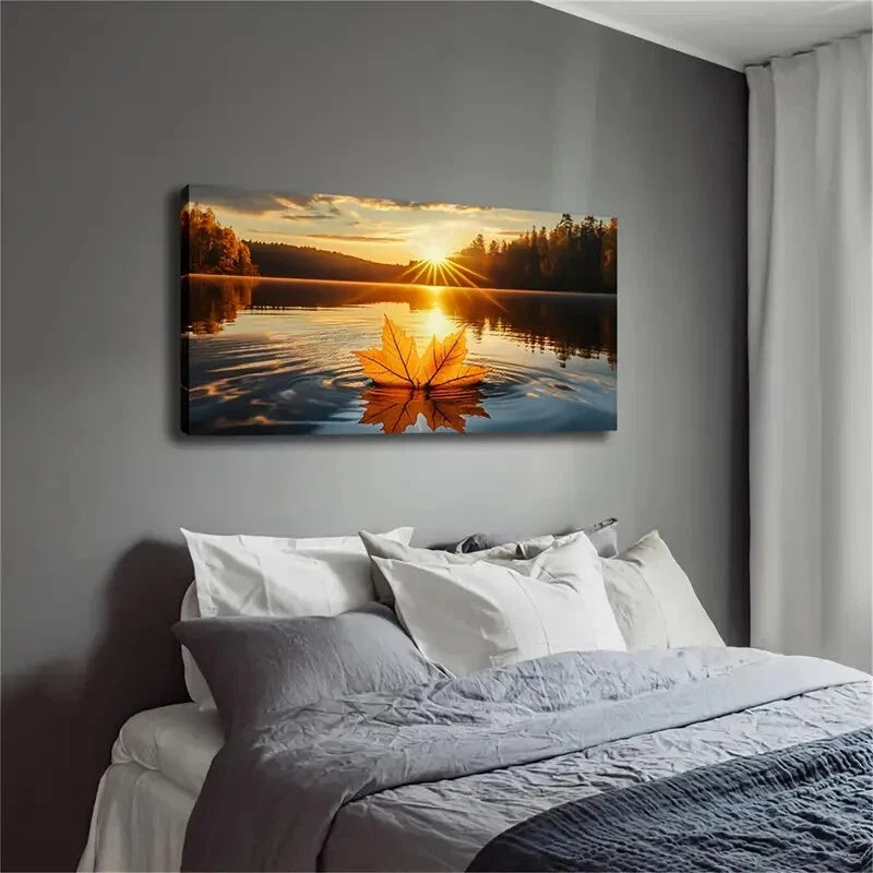 Realistic Sunset Lake Serene Wall Art Canvas Office Home Room Framed 120x60cm - Bella Home Decor