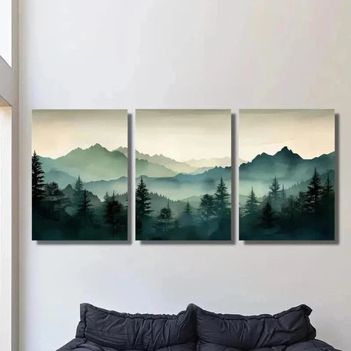 3pcs Foggy Forest and Mountain Peaks Wall Art Set Canvas Unframed - High Quality Print 100% Australian Made Wall Canvas - Bella Home Decor