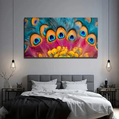 Feathers Peacock Feather Wall Art Canvas Office Home Room Framed 120x60cm