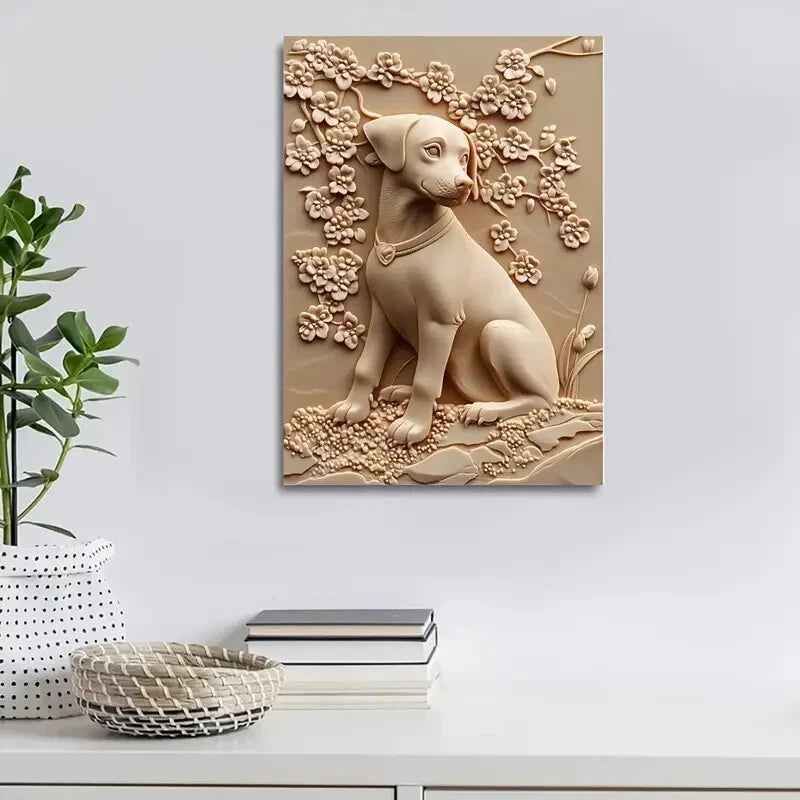 Featuring a Hound Sitting Among Sanogawa Painting 40x60cm Metal Print Ready to Hang - Bella Home Decor