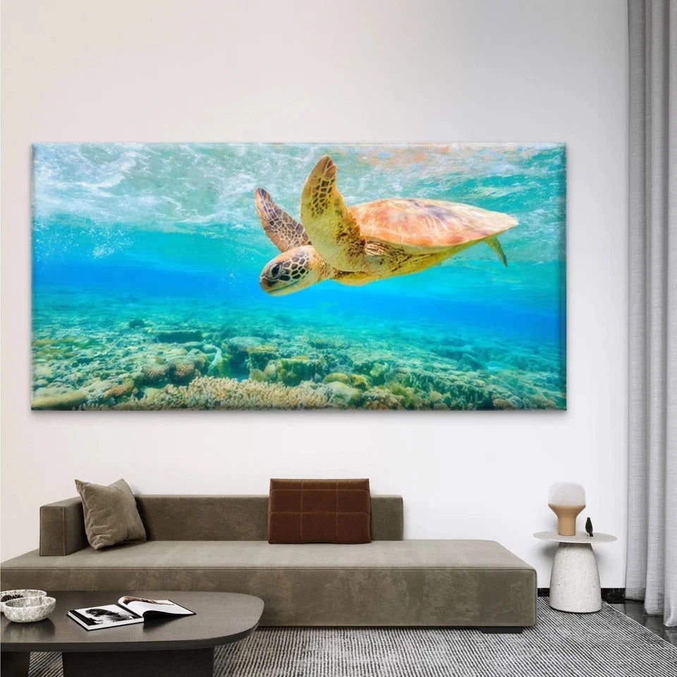 Underwater Sea Turtle Wall Art Canvas Office Home Room Framed 120x60cm
