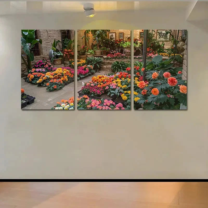 3pcs Beautiful And Vibrant Indoor Flower Garden Wall Art Set Canvas Framed 50x70cm - High Quality Print 100% Australian Made Wall Canvas Ready to Hang - Bella Home Decor