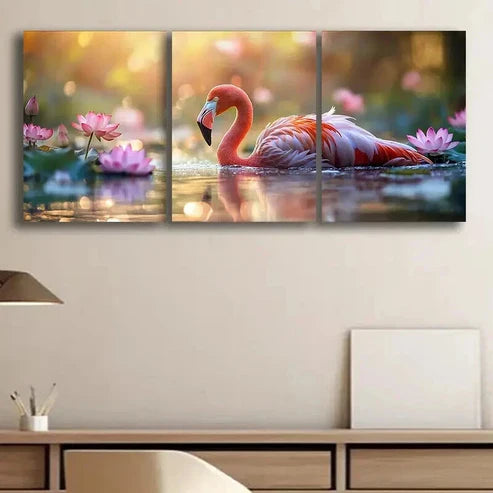 3pcs The Flamingos are Swimming Nature Perfect Wall Art Set Canvas Unframed - High Quality Print 100% Australian Made Wall Canvas