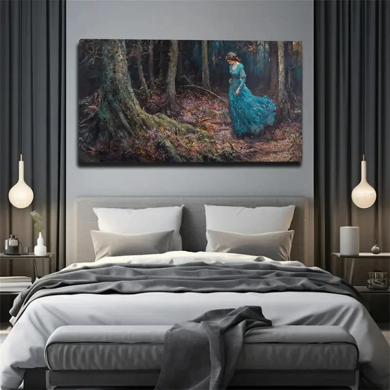 Depicts A Woman Blue Stroll Wall Art Canvas Office Home Room Framed 120x60cm