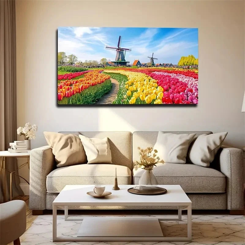 Attractive Tulips Landscape Wall Art Canvas Office Home Room Framed 120x60cm