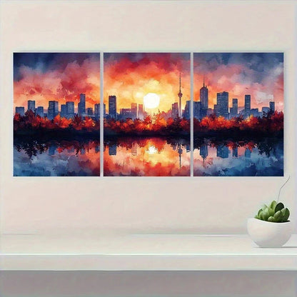 3pcs Tokyo Skyline Inspired Oil Painting Metal Print Ready to Hang Art - Bella Home Decor