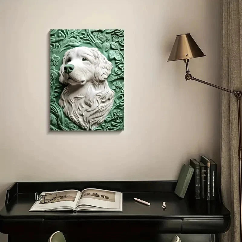 Great Pyrenees with a Green Design Painting 40x60cm Metal Print Ready to Hang - Bella Home Decor