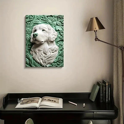 Great Pyrenees with a Green Design Painting 40x60cm Metal Print Ready to Hang - Bella Home Decor