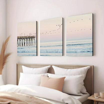 3pcs California Ocean Blush Pink Coastal Beach Canvas Unframed - High Quality Print 100% Australian Made Wall Canvas