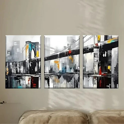 3pcs a painting of a cityscape with a bridge Wall Art Set Canvas Unframed - High Quality Print 100% Australian Made Wall Canvas - Bella Home Decor