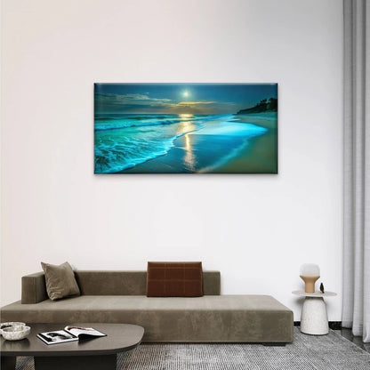 Moon Beach Blue Sky Wall Art Canvas Office Home Room Framed 120x60cm
