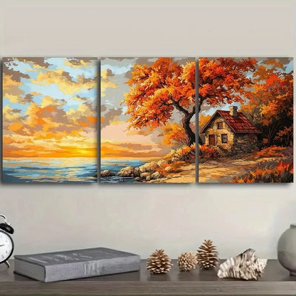 3pcs Vibrant Coastal Sunset Landscape Wall Art Set Canvas Framed 50x70cm - High Quality Print 100% Australian Made Wall Canvas Ready to Hang