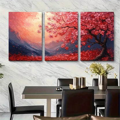3pcs Vibrant Cherry Blossom Themed Metal Print Ready to Hang Art - Bella Home Decor