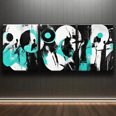 3pcs Modern Abstract Black Teal Modern Perfect Wall Art Set Canvas Unframed - High Quality Print 100% Australian Made Wall Canvas