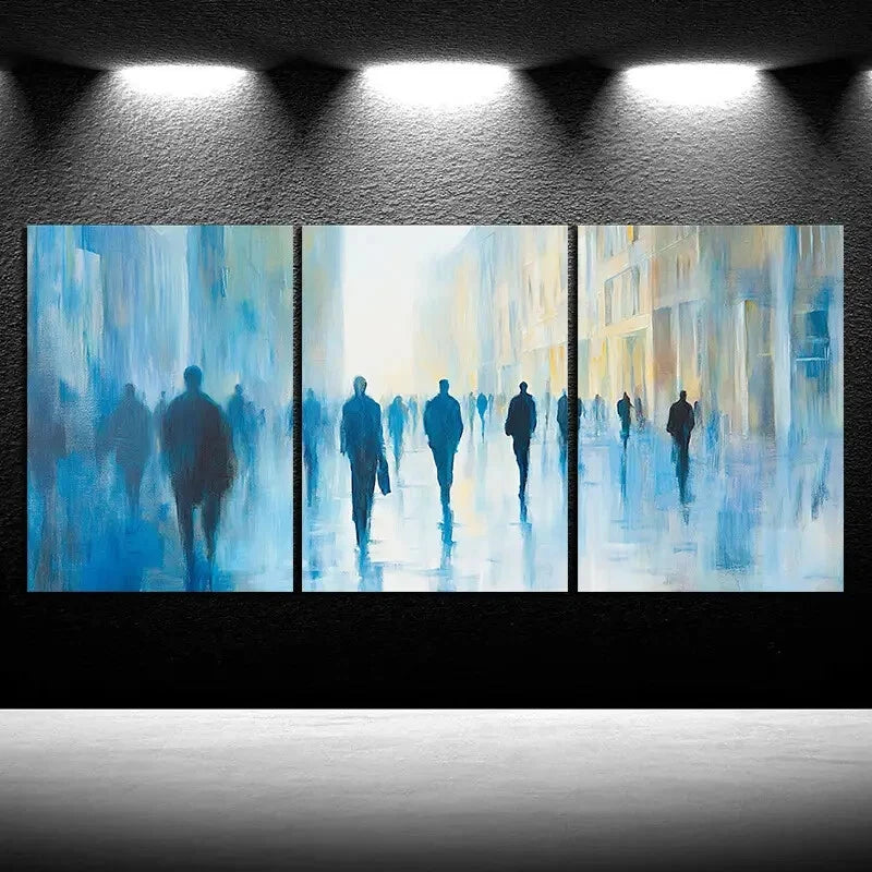 3pcs Chariots and Crowds on the Square Blue Themed Metal Print Ready to Hang Art - Bella Home Decor