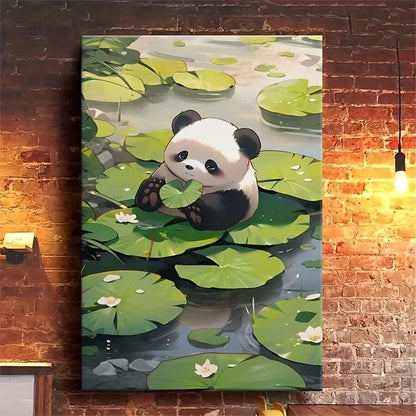 Adorable Panda on Lily Pads Metal Print Ready to Hang