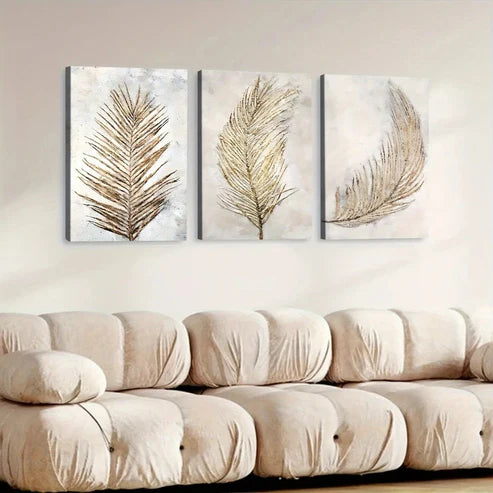 3pcs Classic Modern Vintage Leaf Brown Leaves Art Set Canvas Unframed - High Quality Print 100% Australian Made Wall Canvas - Bella Home Decor