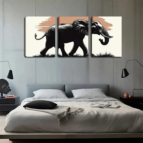 3pcs Black Elephant Figurative Wall Art Canvas Unframed - High Quality Print 100% Australian Made Wall Canvas - Bella Home Decor