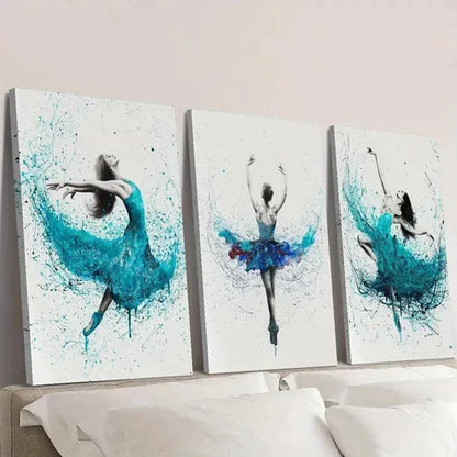 3pcs Blue Color Splashing Ballet Dance Wall Art Canvas Unframed – High Quality Print 100% Australian Made Wall Canvas - Bella Home Decor