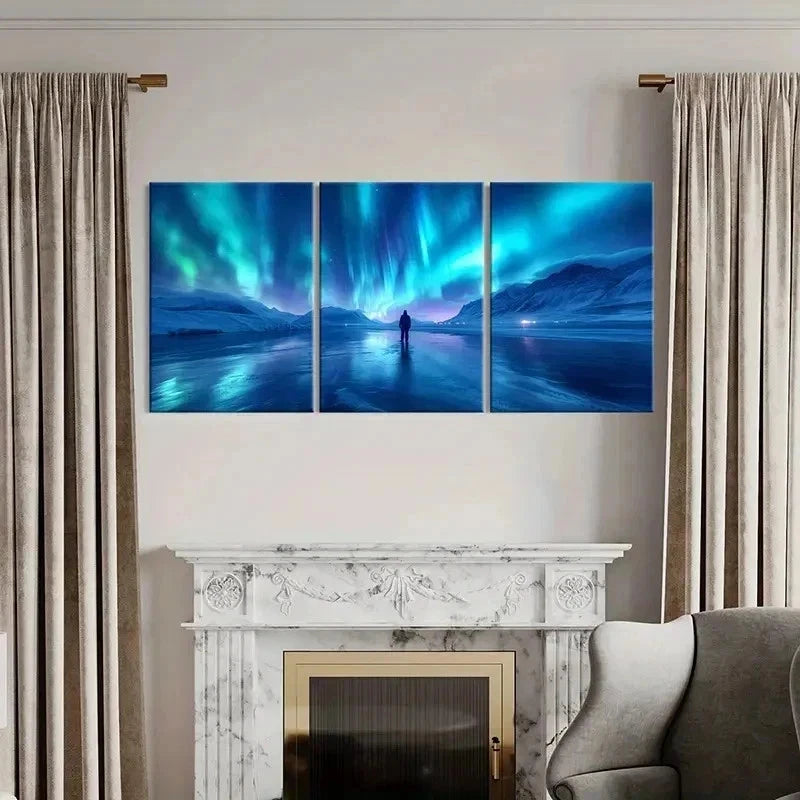 3pcs Aesthetic Aurora Northern Lights Anime Wall Art Set Canvas Framed 50x70cm - High Quality Print 100% Australian Made Wall Canvas Ready to Hang - Bella Home Decor