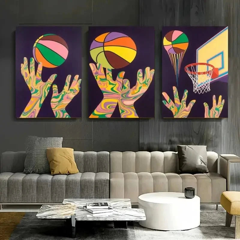 3pcs Basketball & Hands Decor - Sports  Wall Art Set Canvas Framed 60x90cm - High Quality Print 100% Australian Made Wall Canvas Ready to Hang - Bella Home Decor