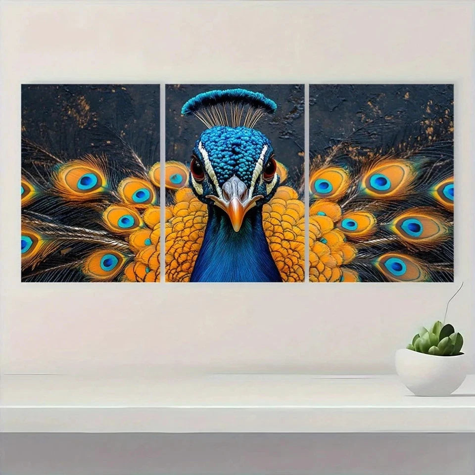 3pcs PeaRooster Animal Painting Metal Print Ready to Hang Art - Bella Home Decor
