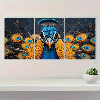 3pcs PeaRooster Animal Painting Metal Print Ready to Hang Art - Bella Home Decor