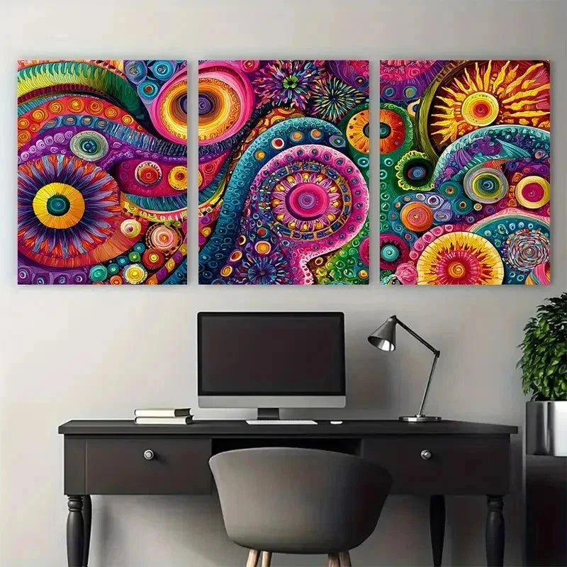 3pcs Maximalist Bundle Funky Retro Perfect Wall Art Set Canvas Framed 50x70cm - High Quality Print 100% Australian Made Wall Canvas Ready to Hang