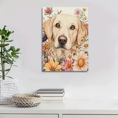 Adorable Labrador Retriever with Vibrant Painting 40x60cm Metal Print Ready to Hang