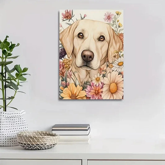 Adorable Labrador Retriever with Vibrant Painting 40x60cm Metal Print Ready to Hang