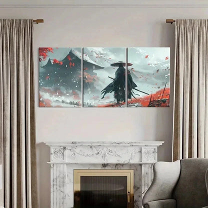 3pcs Dynamic Samurai & Autumn Leaves Wall Art Set Canvas Framed 40x60cm - High Quality Print 100% Australian Made Wall Canvas Ready to Hang - Bella Home Decor