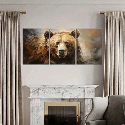 3pcs Grizzly Bears Rural Aesthetic Wall Art Set Canvas Framed 60x90cm - High Quality Print 100% Australian Made Wall Canvas Ready to Hang - Bella Home Decor
