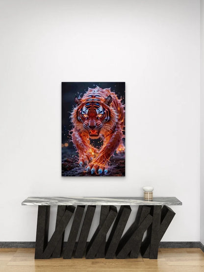 Fiery Red Tiger on Attack Metal Print Ready to Hang