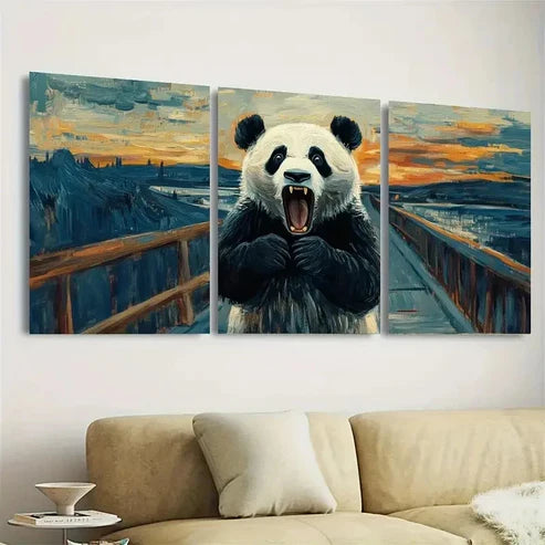3pcs Panda in The Scream Impressionism Wall Art Set Canvas Unframed - High Quality Print 100% Australian Made Wall Canvas - Bella Home Decor