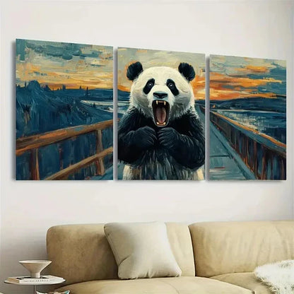 3pcs Panda in The Scream Impressionism Wall Art Set Canvas Unframed - High Quality Print 100% Australian Made Wall Canvas - Bella Home Decor