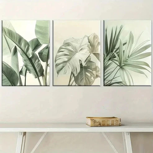 3pcs Natural Plant Leaves Simple Lands Wall Art Canvas Unframed - High Quality Print 100% Australian Made Wall Canvas