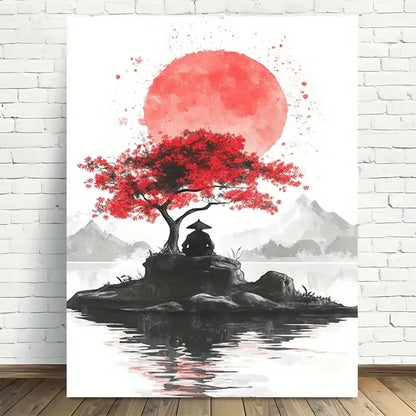 Beautiful Japanese Sunset Reflections Painting 40x60cm Metal Print Ready to Hang - Bella Home Decor