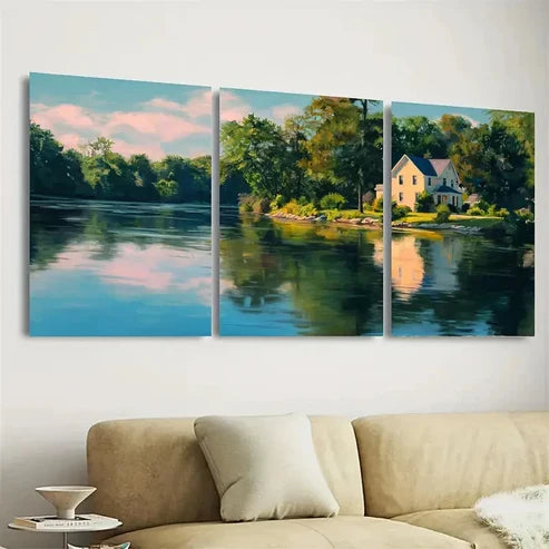 3pcs Lake Winchester Connecticut, Lake Wall Art Set Canvas Unframed - High Quality Print 100% Australian Made Wall Canvas - Bella Home Decor