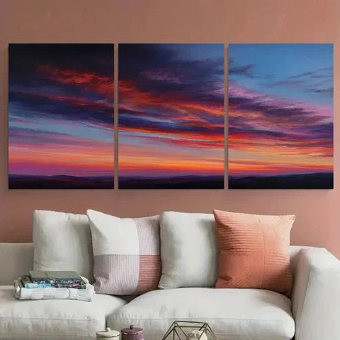 3pcs Vibrant Evening Sky With Mountains Wall Art Set Canvas Unframed - High Quality Print 100% Australian Made Wall Canvas