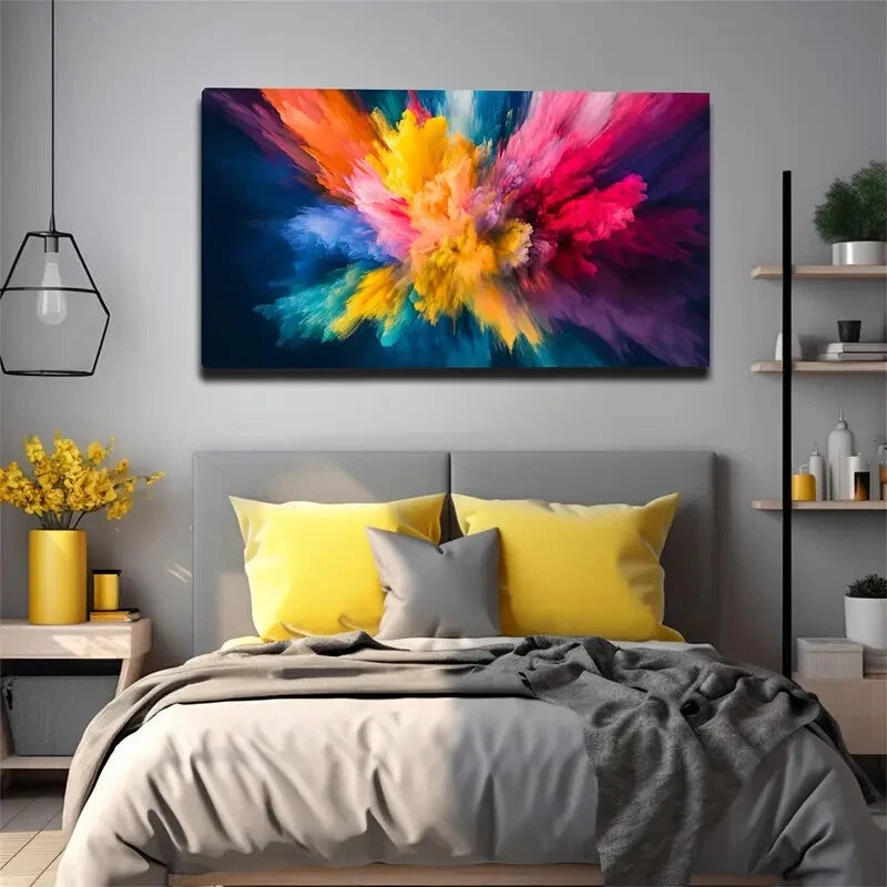 A Colorful Smoke Effect Scatter Wall Art Canvas Office Home Room Framed 120x60cm - Bella Home Decor