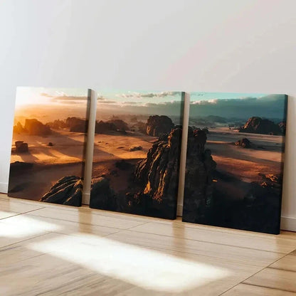 Natural Landscape Desert Rocks & Sunset Wall Art Set Canvas Framed 40x60cm - High Quality Print 100% Australian Made Wall Canvas Ready to Hang - Bella Home Decor