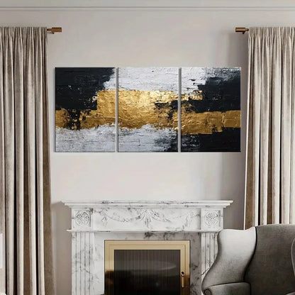 3pcs Abstract Golden Black White Design Art    Wall Art Set Canvas Framed 50x70cm - High Quality Print 100% Australian Made Wall Canvas Ready to Hang - Bella Home Decor