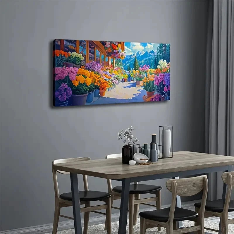 Vibrant Floral Landscape Décor Wall Art Canvas Office Home Room Framed 120x60cm