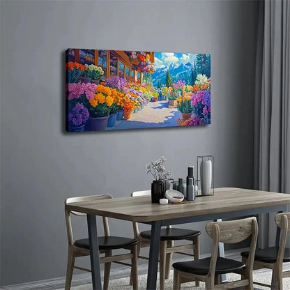 Vibrant Floral Landscape Décor Wall Art Canvas Office Home Room Framed 120x60cm