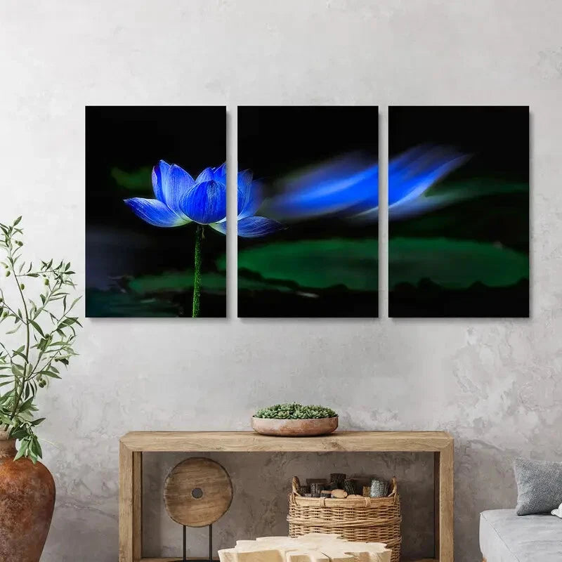 3pcs Blue for Lotus Flower Texture Metal Print Ready to Hang Art - Bella Home Decor