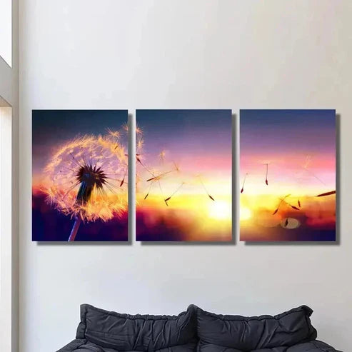 3pcs Dandelion Seeds Flying in Sunset Wall Art Set Canvas Unframed - High Quality Print 100% Australian Made Wall Canvas - Bella Home Decor
