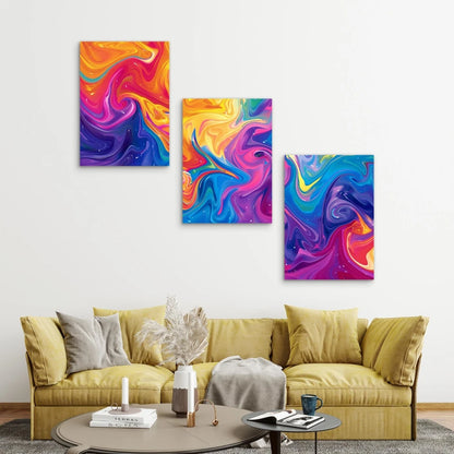 3pcs Psychedelic Swirl Rainbow Colors Metal Print Ready to Hang Art