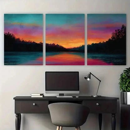 3pcs Romantic Serene Twilight Painting Perfect Wall Art Set Canvas Framed 50x70cm - High Quality Print 100% Australian Made Wall Canvas Ready to Hang