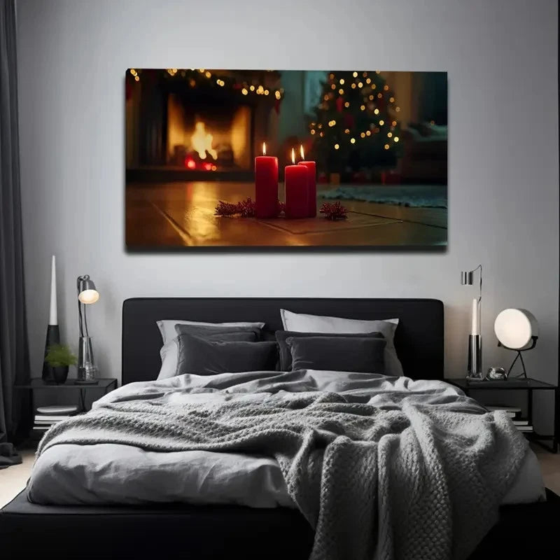 Features Three Lit Décor Red Wall Art Canvas Office Home Room Framed 120x60cm - Bella Home Decor
